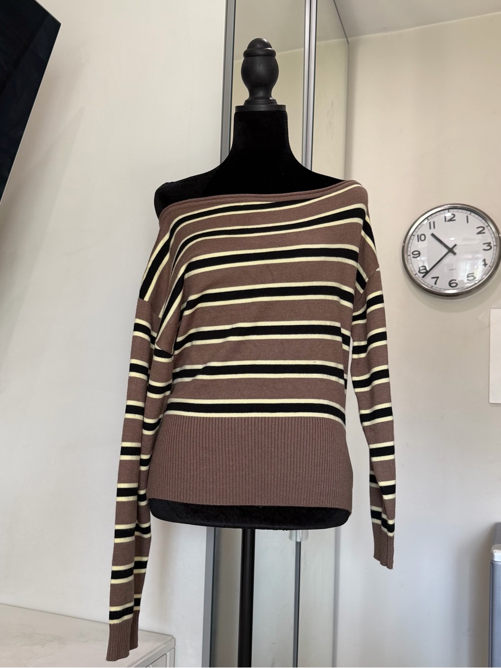 Motel Jalira Asymmetric Off Shoulder Stripe Jumper